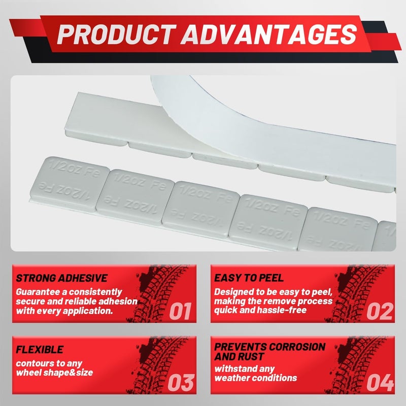 ProRefine Store Upgraded 1/2oz 48Pcs Adhesive Wheel Weights Stick On for Steel Rims Corrosion-Resistant Coated Painted Tire Balancing Weight 0.5 oz, 48 Pack - Image 3
